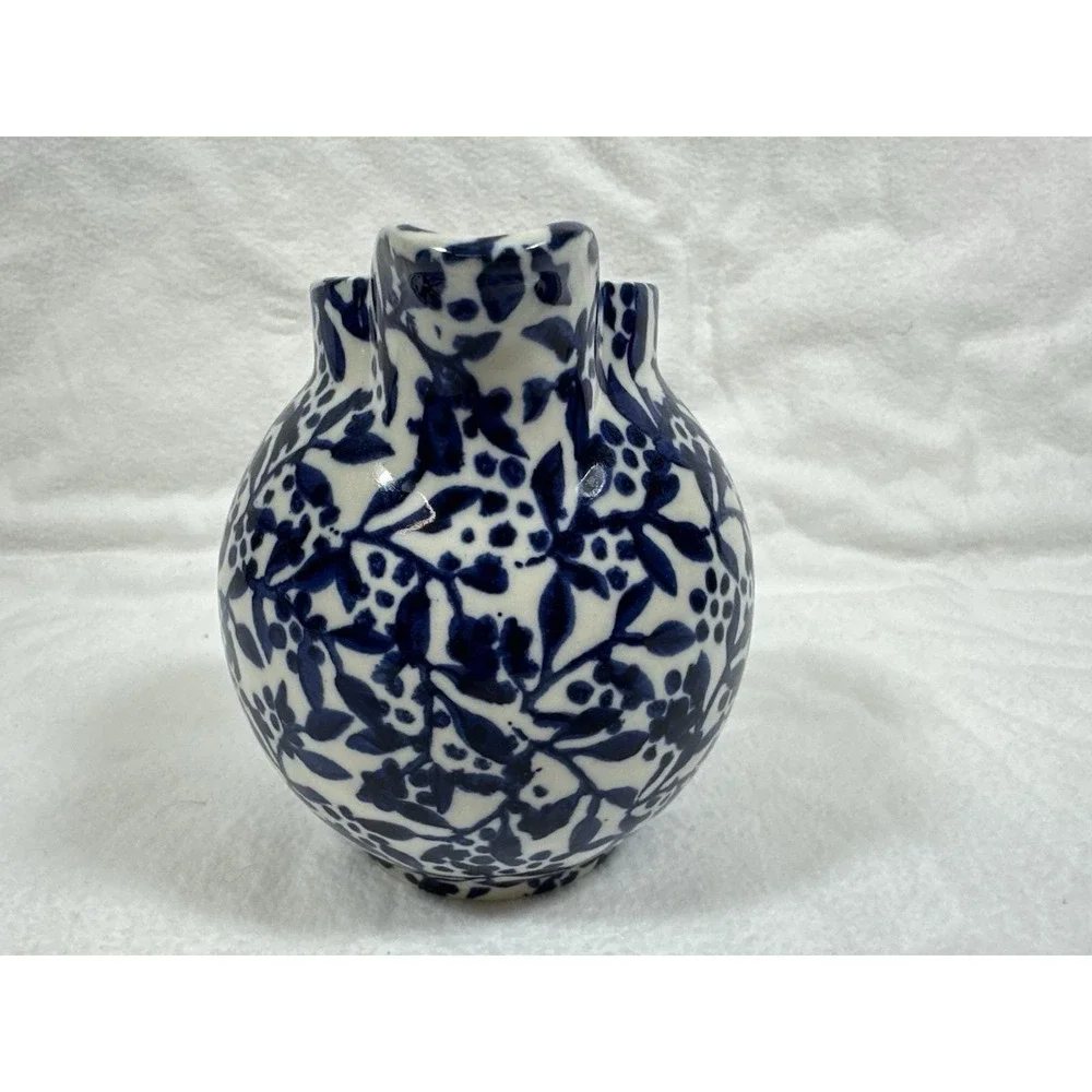 P & K England Victoriana Blue White Pitcher Small Calico Jug Leaves Berries 4
